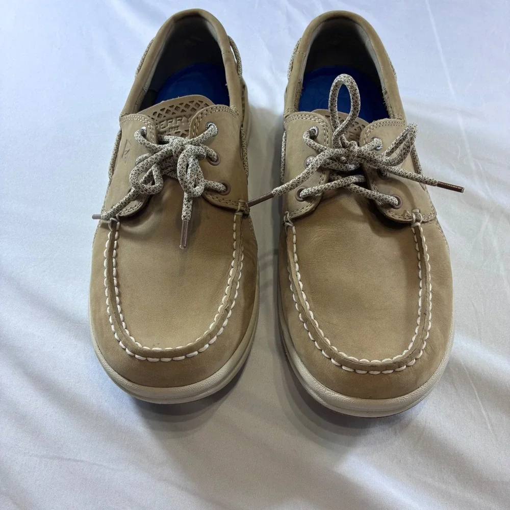 Sperry Top-Sider 7 Seas 3-Eye Tan Leather Mesh Boat Shoes Mens 10W STS14240